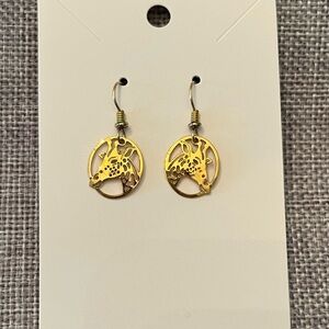 Gold Tone Giraffe Dangle Earrings | Animal Safari Wildlife Jewelry